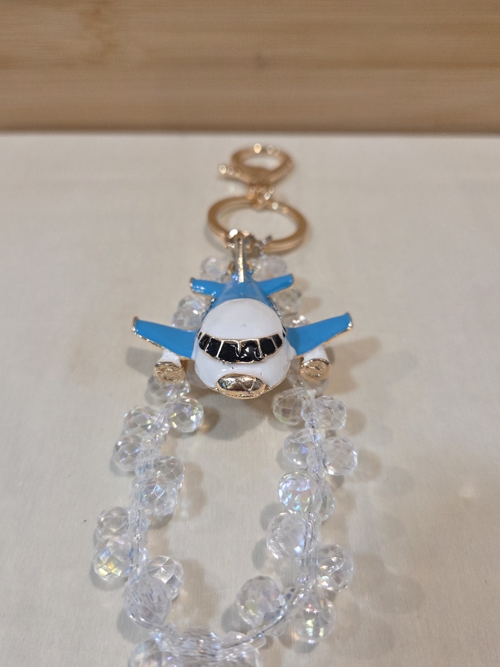 Luxury Bling Airplane Beaded Wristlet Keychain NWT Blue Gold